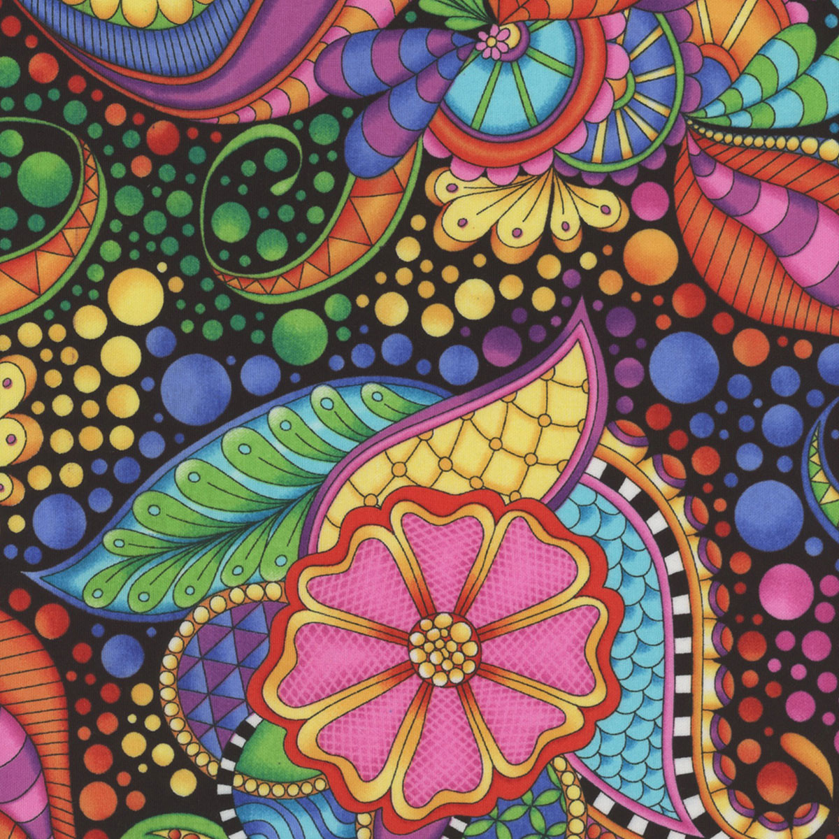 Quilting Treasures Fabrics Carnivale Floral Geometric Black Multi